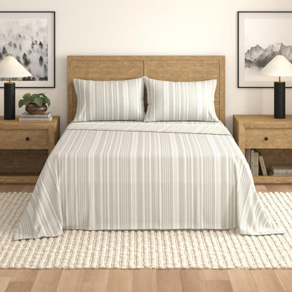 Sleep City King / Sage Green Stripe Bed Sheets 4-Piece Striped Microfiber Sheet Set - Elouise Collection Great Bay Home