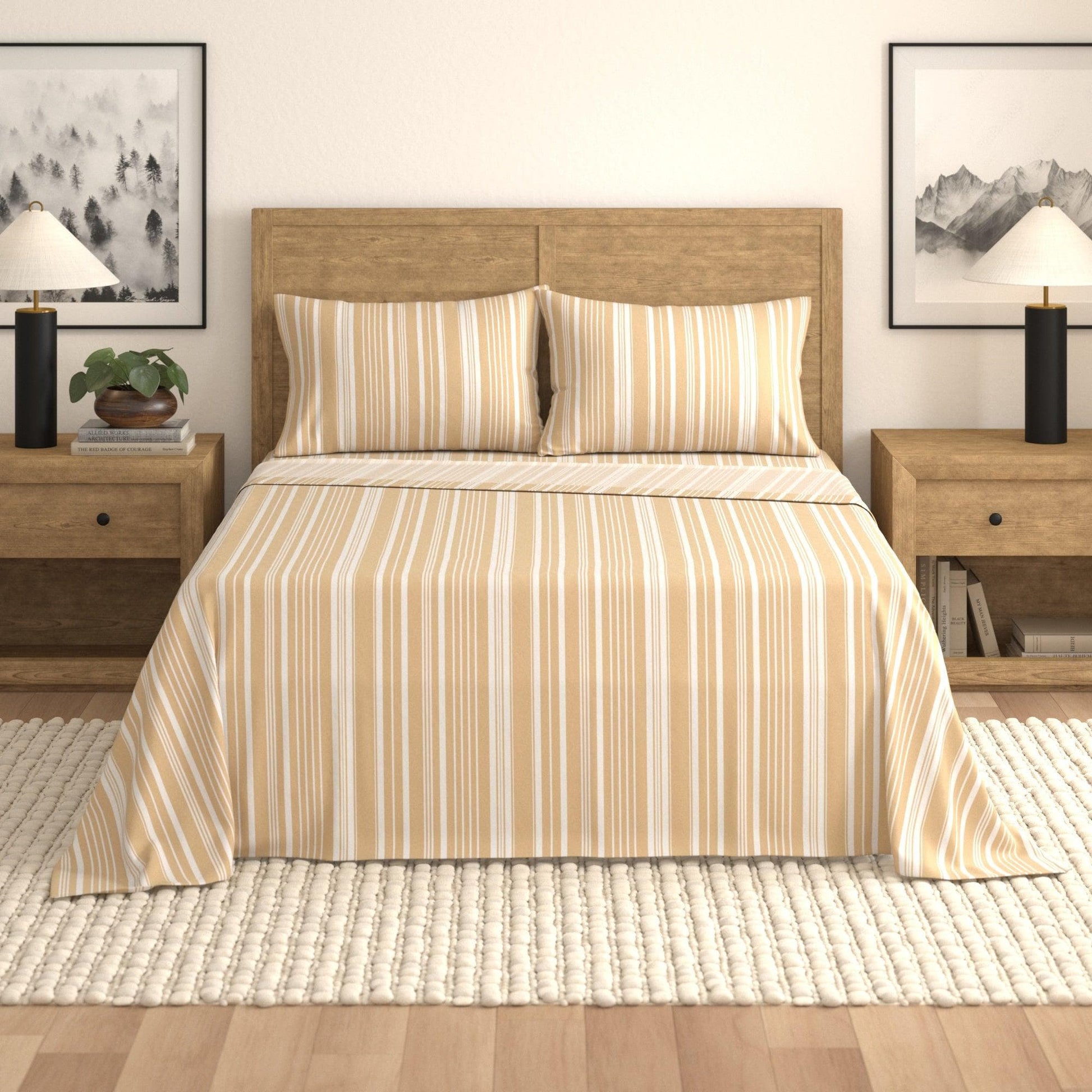 Sleep City King / Sage Green Stripe Bed Sheets 4-Piece Striped Microfiber Sheet Set - Elouise Collection Great Bay Home