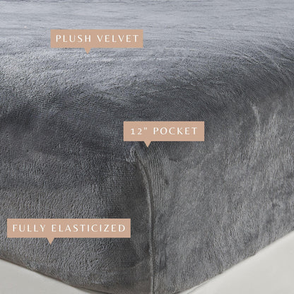 Sleep City Twin / Dark Grey Bed Sheets Solid Plush Fitted Sheet - Velvet Luxe Collection Great Bay Home