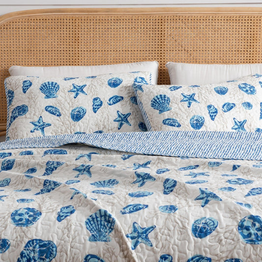 Sleep City Twin / Blue Quilts 3-Piece Coastal Quilt Set - Bali Collection Great Bay Home