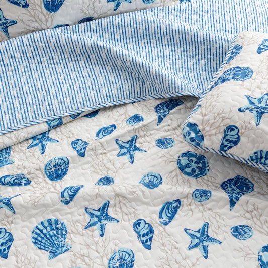 Sleep City Twin / Blue Quilts 3-Piece Coastal Quilt Set - Bali Collection Great Bay Home