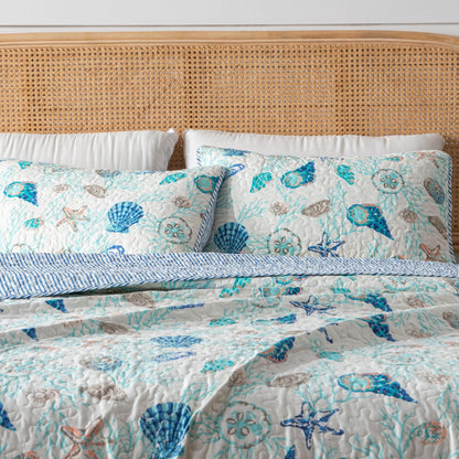 Sleep City Twin / Coral Quilts 3-Piece Coastal Quilt Set - Bali Collection Great Bay Home