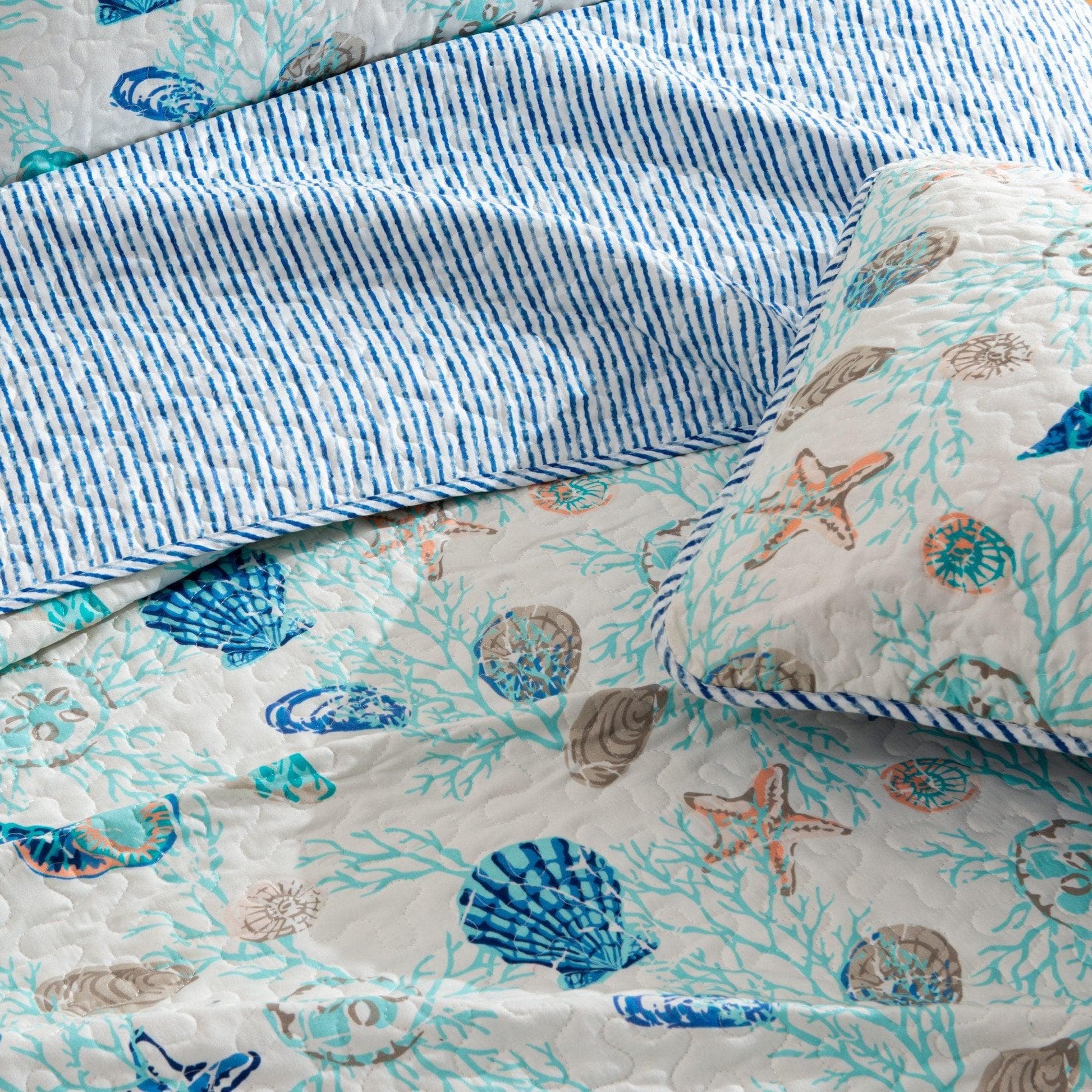 Sleep City Twin / Blue Quilts 3-Piece Coastal Quilt Set - Bali Collection Great Bay Home