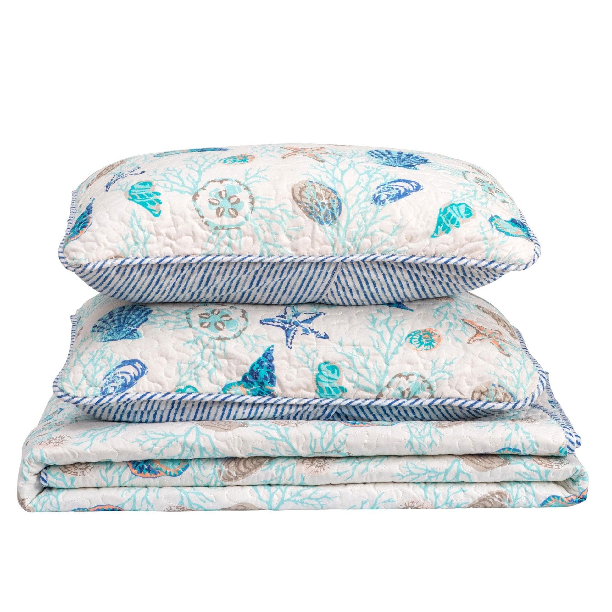 Sleep City Twin / Blue Quilts 3-Piece Coastal Quilt Set - Bali Collection Great Bay Home