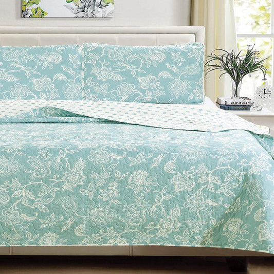 Sleep City Twin / Emma - Blue Quilts 3-Piece Floral Quilt - Emma Collection Great Bay Home