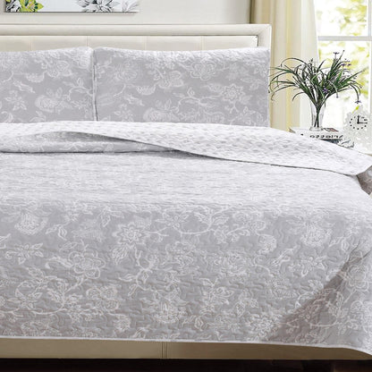 Sleep City Twin / Emma - Grey Quilts 3-Piece Floral Quilt - Emma Collection Great Bay Home
