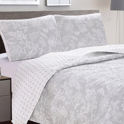 Sleep City Twin / Emma - Grey Quilts 3-Piece Floral Quilt - Emma Collection Great Bay Home
