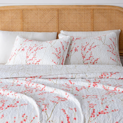 Sleep City Twin / Cherry Blossoms Quilts 3-Piece Floral Quilt - Sakura Collection Great Bay Home