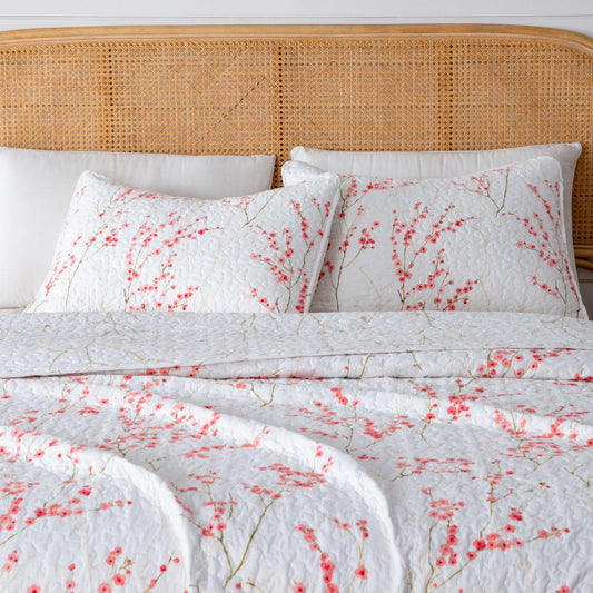 Sleep City Twin / Cherry Blossoms Quilts 3-Piece Floral Quilt - Sakura Collection Great Bay Home