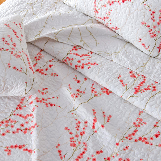 Sleep City Twin / Cherry Blossoms Quilts 3-Piece Floral Quilt - Sakura Collection Great Bay Home