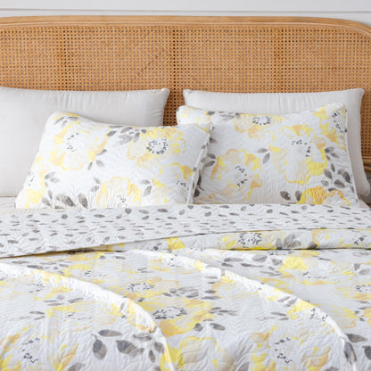 Sleep City Twin / Helene - Yellow Quilts 3 Piece Floral Quilt Set - Helene Collection Great Bay Home
