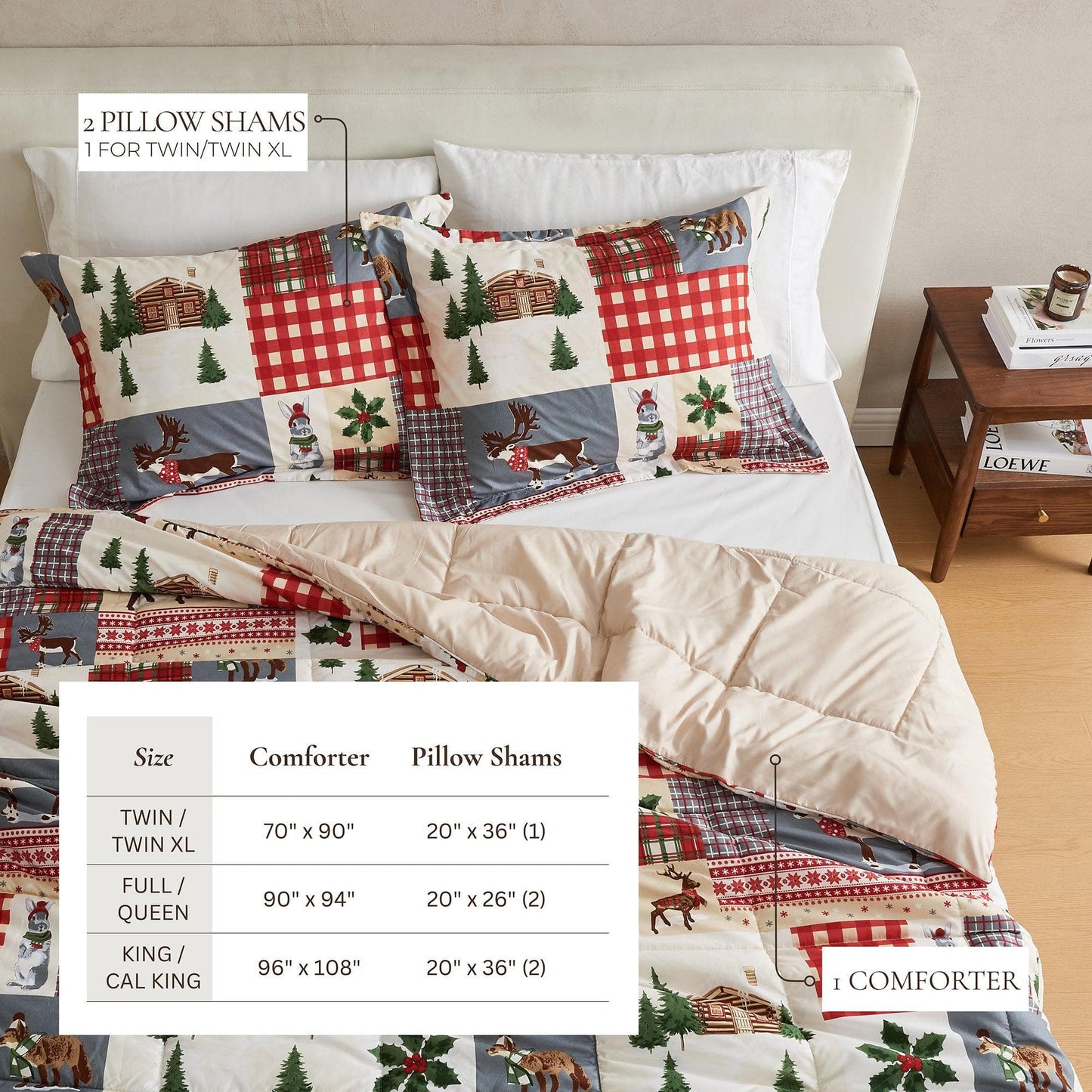 Reversible Christmas Comforter and Sham Set - Holiday / Lodge Odette Collection