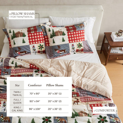 Reversible Christmas Comforter and Sham Set - Holiday / Lodge Odette Collection