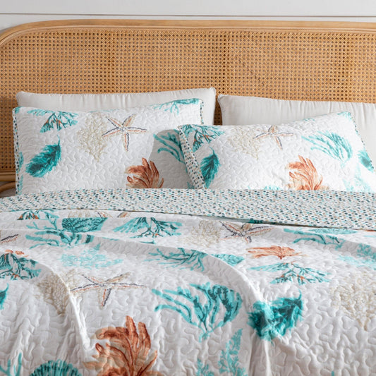 Sleep City Twin / Key West Quilts Reversible Coral Quilt Set - Key West Collection Great Bay Home