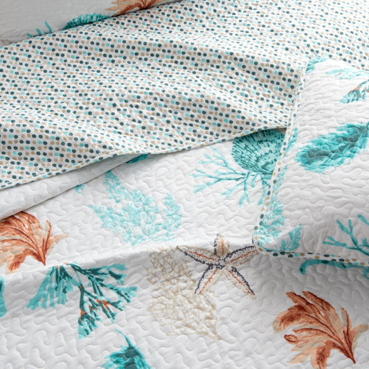 Sleep City Twin / Key West Quilts Reversible Coral Quilt Set - Key West Collection Great Bay Home