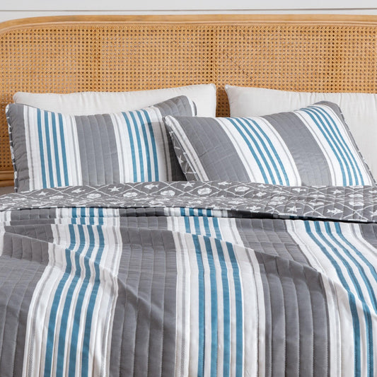 Sleep City Twin / Multi Quilts Striped Coral Quilt Set - St. Croix Collection Great Bay Home