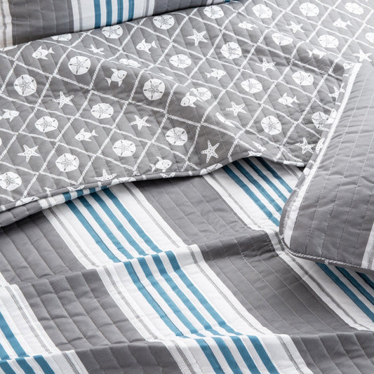 Sleep City Twin / Multi Quilts Striped Coral Quilt Set - St. Croix Collection Great Bay Home