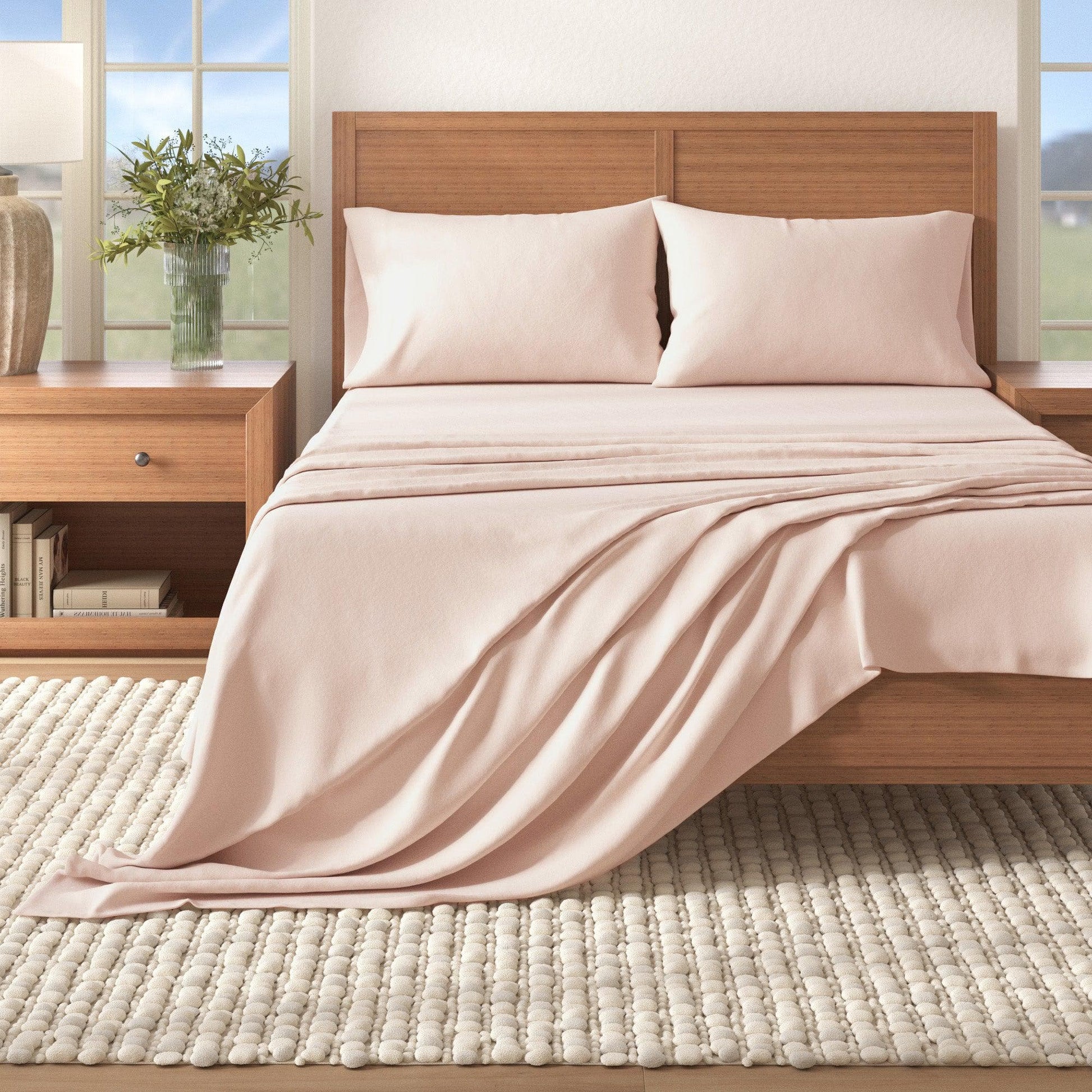 Sleep City Twin / Blush Pink Sheets 4-Piece Cotton Solid Flannel Sheet - Nordic Collection Great Bay Home