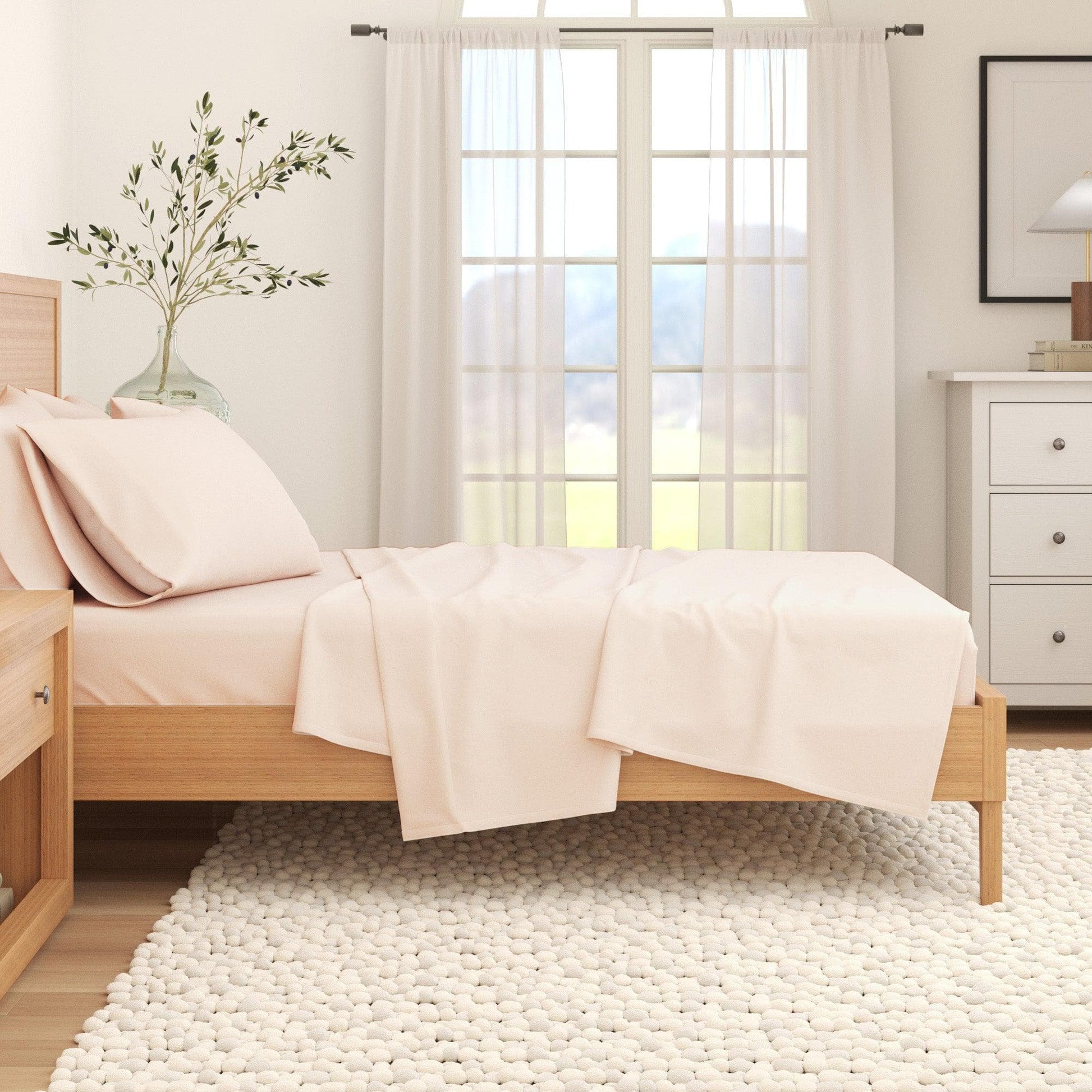 Sleep City Twin / Winter White Sheets 4-Piece Cotton Solid Flannel Sheet - Nordic Collection Great Bay Home