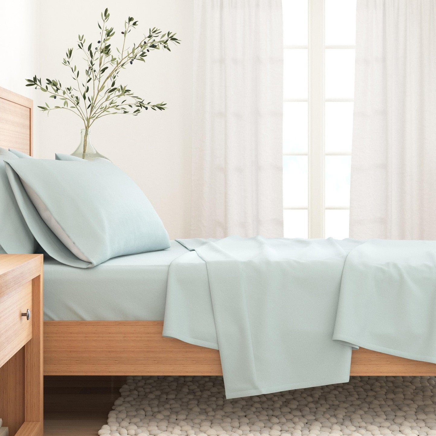 Sleep City Twin / Winter White Sheets 4-Piece Cotton Solid Flannel Sheet - Nordic Collection Great Bay Home