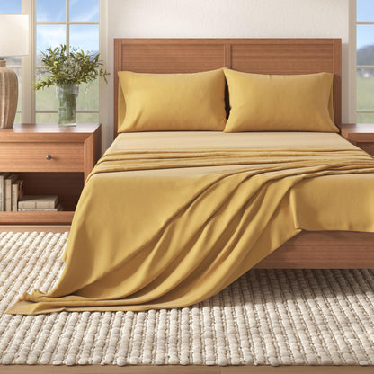 Sleep City Twin / Marigold Sheets 4-Piece Cotton Solid Flannel Sheet - Nordic Collection Great Bay Home