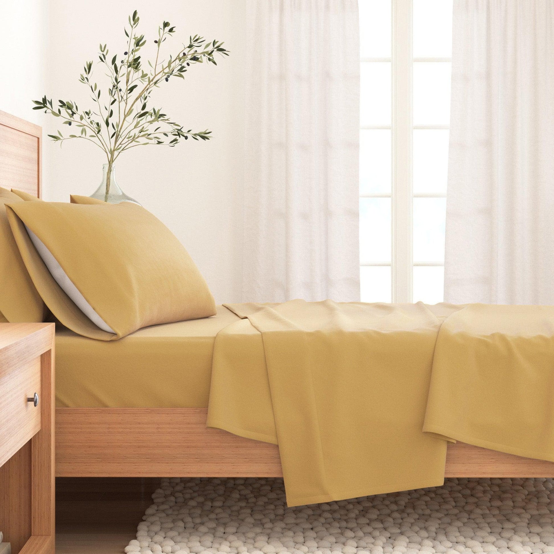 Sleep City Twin / Winter White Sheets 4-Piece Cotton Solid Flannel Sheet - Nordic Collection Great Bay Home