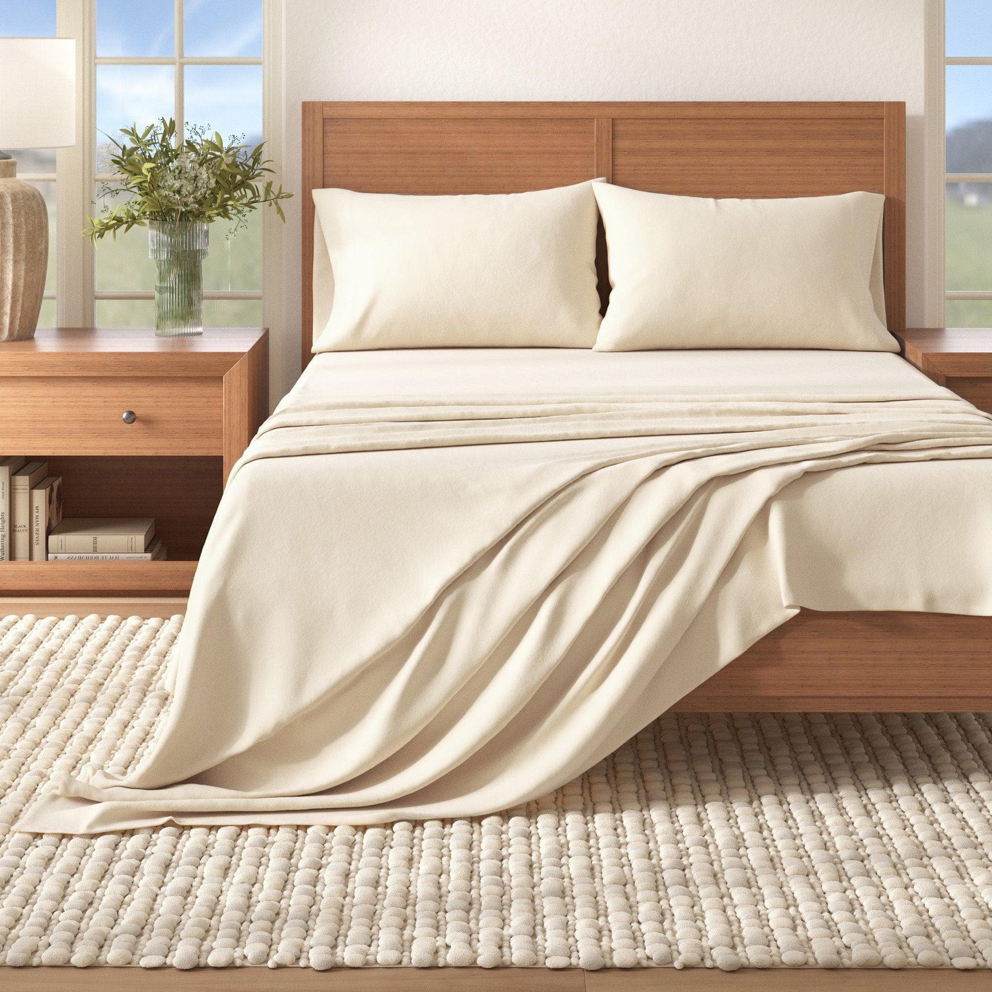 Sleep City Twin / Pristine Ivory Sheets 4-Piece Cotton Solid Flannel Sheet - Nordic Collection Great Bay Home