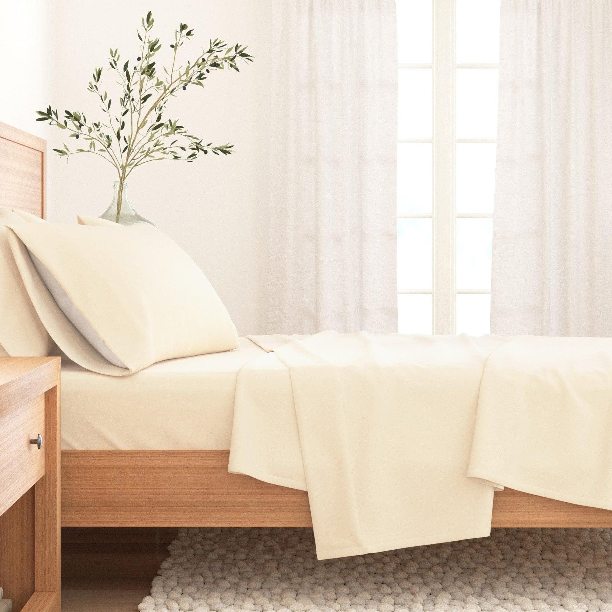 Sleep City Twin / Winter White Sheets 4-Piece Cotton Solid Flannel Sheet - Nordic Collection Great Bay Home