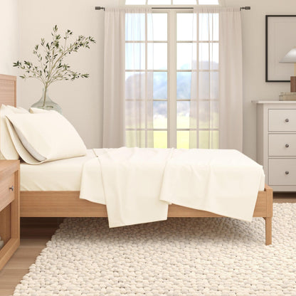 Sleep City Twin / Winter White Sheets 4-Piece Cotton Solid Flannel Sheet - Nordic Collection Great Bay Home