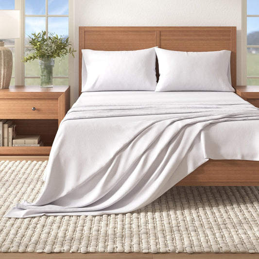 Sleep City Twin / Winter White Sheets 4-Piece Cotton Solid Flannel Sheet - Nordic Collection Great Bay Home
