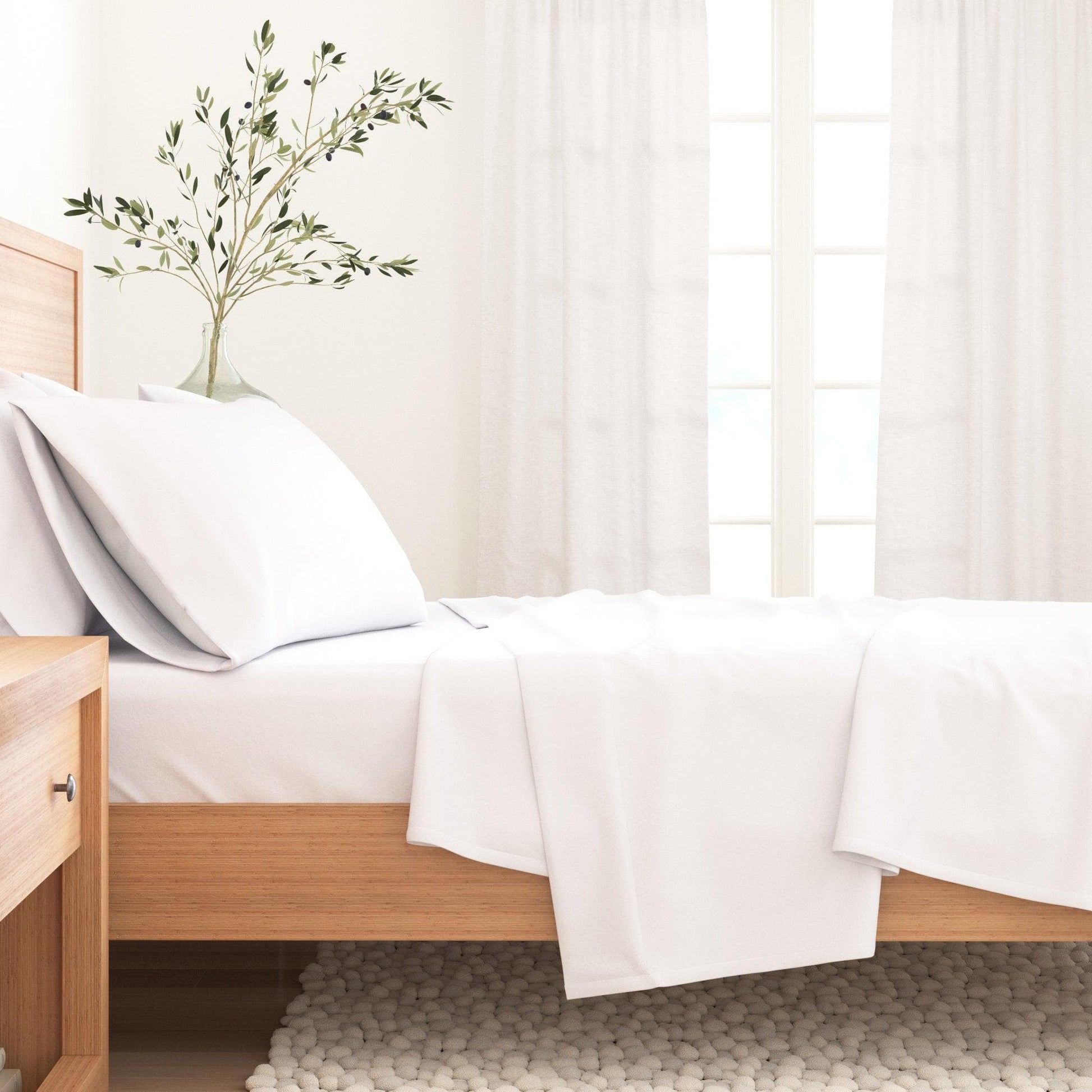 Sleep City Twin / Winter White Sheets 4-Piece Cotton Solid Flannel Sheet - Nordic Collection Great Bay Home