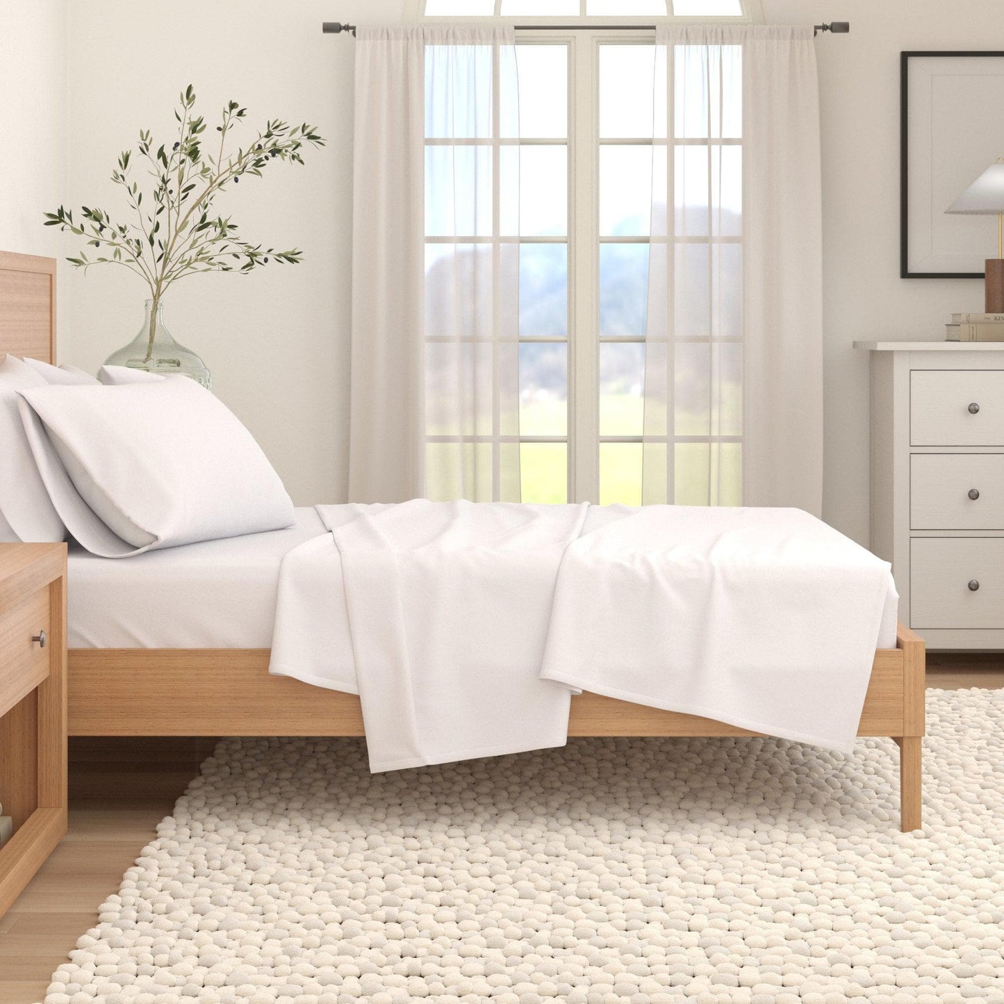 Sleep City Twin / Winter White Sheets 4-Piece Cotton Solid Flannel Sheet - Nordic Collection Great Bay Home