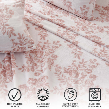 4-Piece Printed Plush Sheet - Velvet Luxe Collection