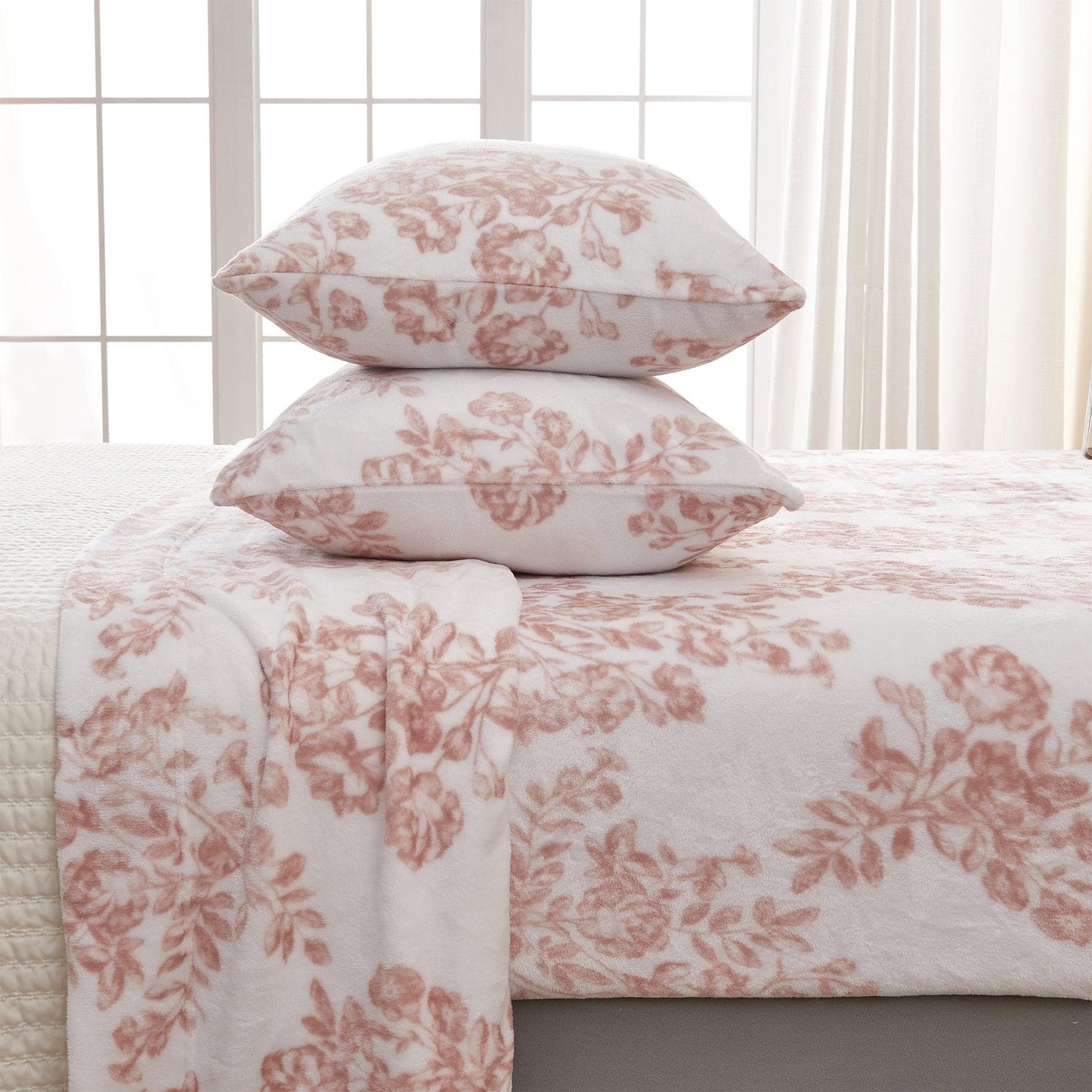 Sleep City Full / Toile - Blush Pink Sheets 4-Piece Printed Plush Sheet - Velvet Luxe Lattice Collection Great Bay Home