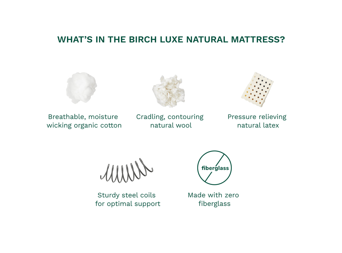 Birch Luxe Natural Mattress components on a white background