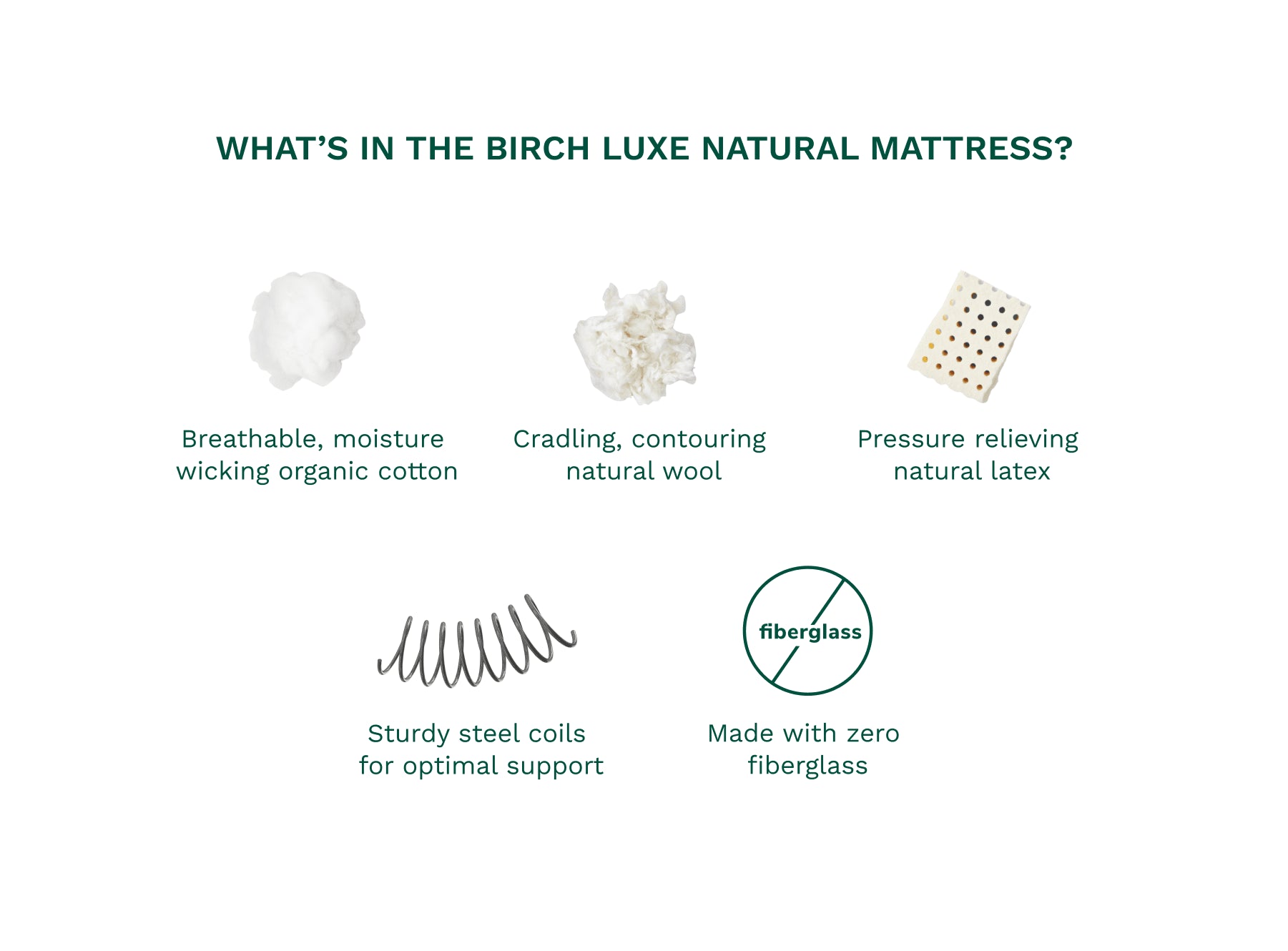 Birch Luxe Natural Mattress components on a white background
