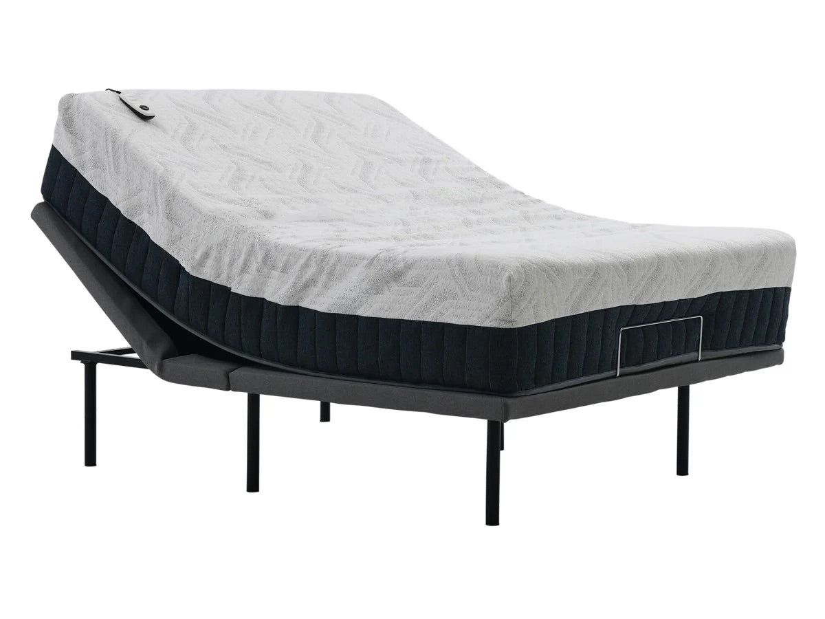 Adjustable bed with mattress on a white background