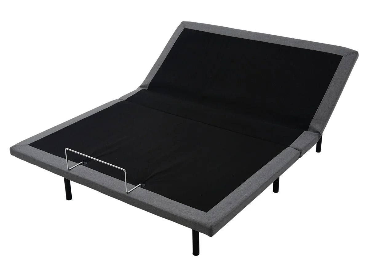 Gray and black adjustable bed base on a white background