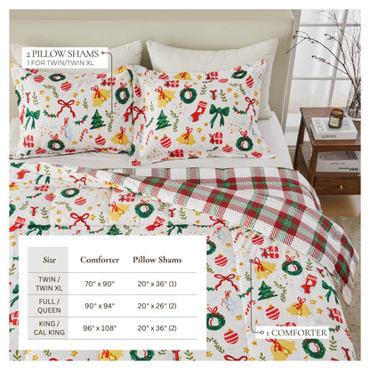 Reversible Christmas Comforter and Sham Set - Holiday / Lodge Odette Collection