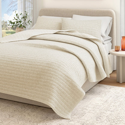 100% Cotton Honeycomb Waffle Garment Washed Quilt Set - Genevieve Collection