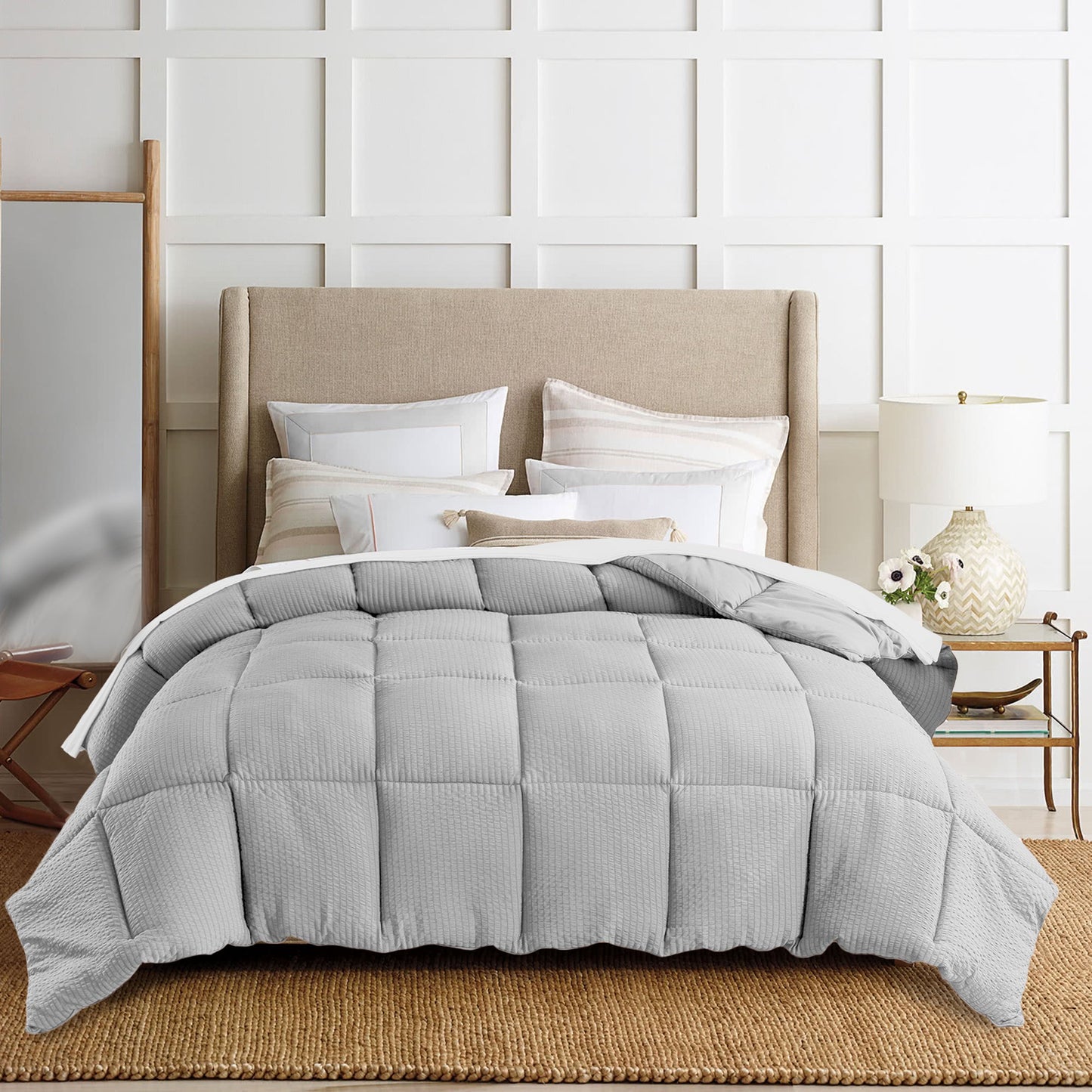 Sleep City Twin / Light Grey Comforter Kasentex Ultra Soft All Season Down Alternative Reversible Comforter, Twin, Queen, King, Room Decor, Graduation Gifts Kasentex