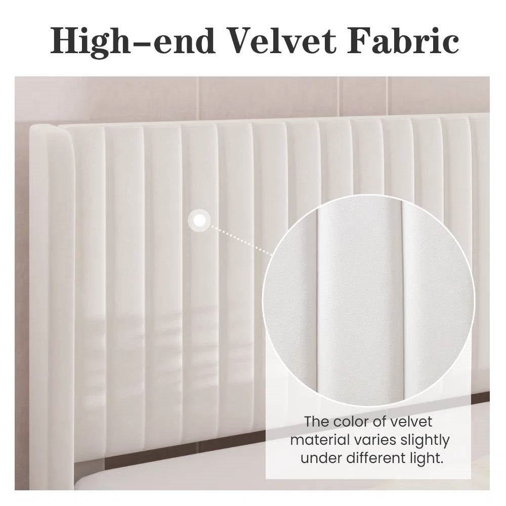 High-end velvet fabric with close-up detail and text indicating color variation.