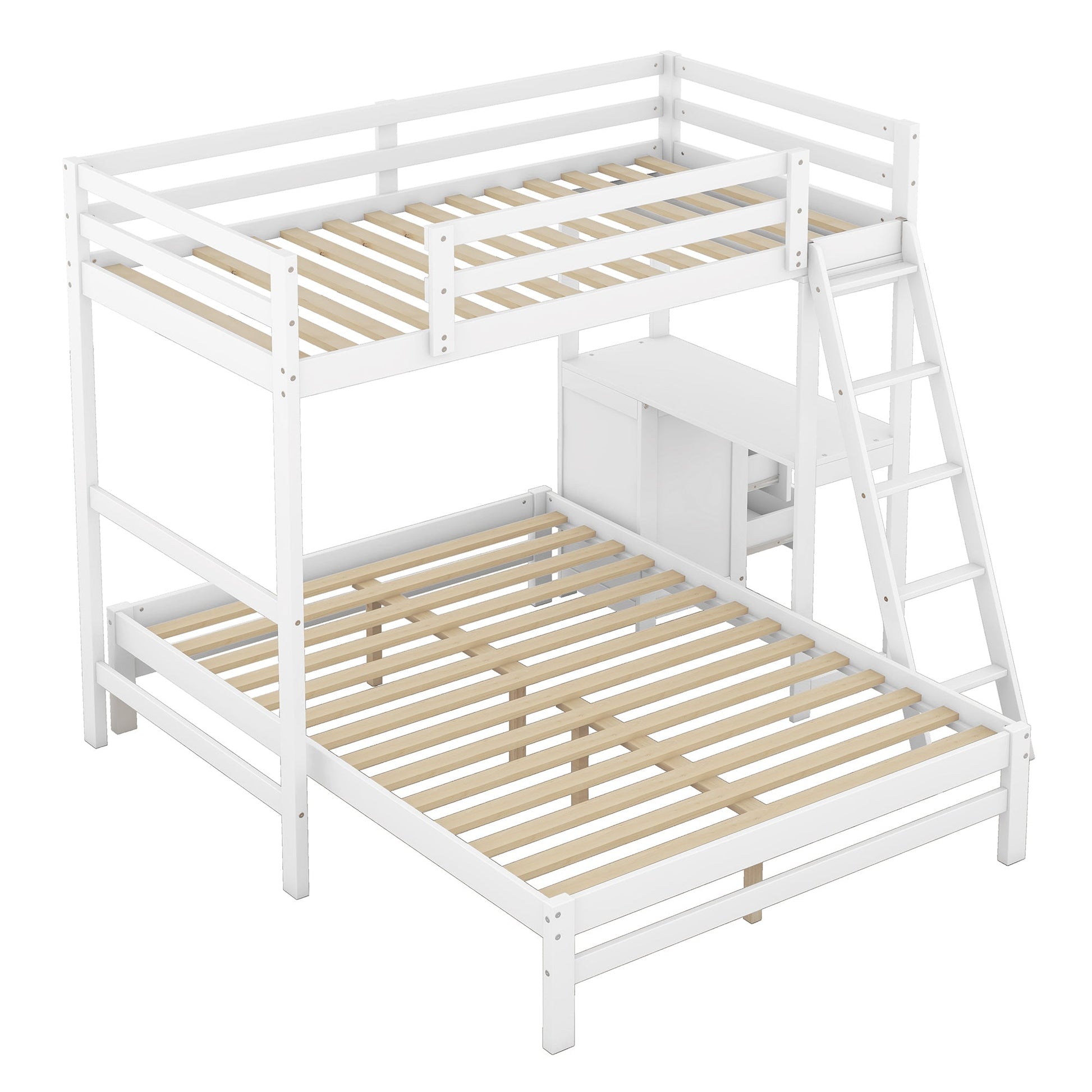 Luxury white loft bed and bunk bed with desk and ladder