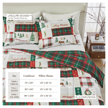 Reversible Christmas Comforter and Sham Set - Holiday / Lodge Odette Collection