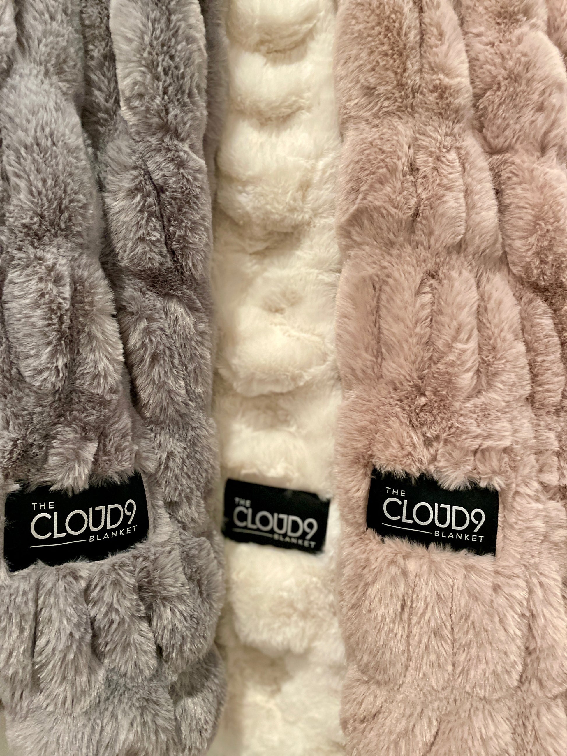 Blush, cream, and gray minky blankets
