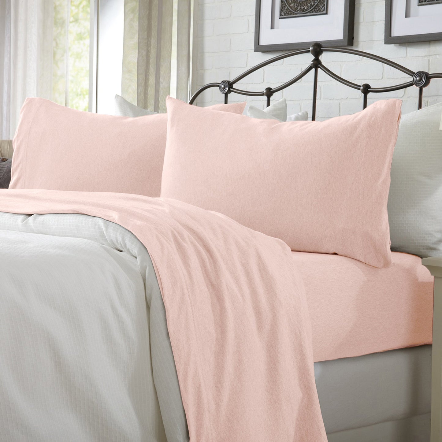 Sleep City Twin / Blush Pink Sheets 4-Piece Jersey Sheet - Carmen Collection Great Bay Home