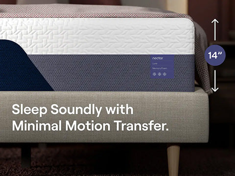 Nectar mattress on a bed with text highlighting minimal motion transfer.