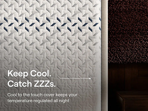 Textured surface with cooling cover feature and text 'Keep Cool. Catch ZZZs.'