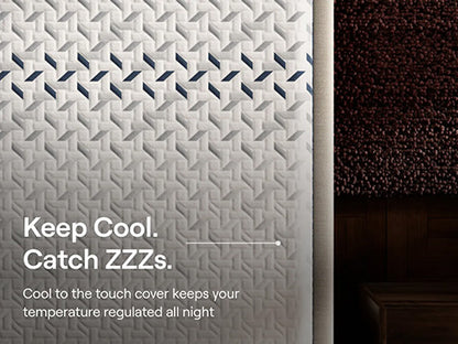 Textured surface with cooling cover feature and text 'Keep Cool. Catch ZZZs.'