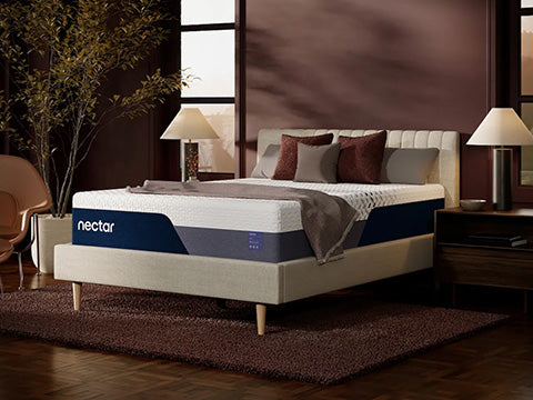 Nectar mattress in a bedroom setting with decor elements.